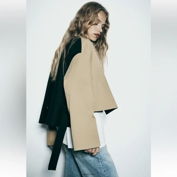 ジャケット・アウター ZARA SHORT CONTRAST TRENCH CORT Zara Short Contrast Trench Coat With Reversible Belt Size XS
